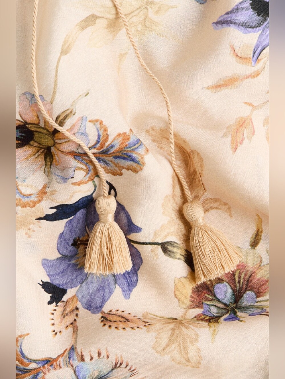 H&M Floral Printed Tie-detail Maxi Dress Beige/floral Lilac Blue Bnwt - Picture 11 of 13